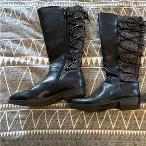 Brash Black Glitter Lace-Up Kids Boots